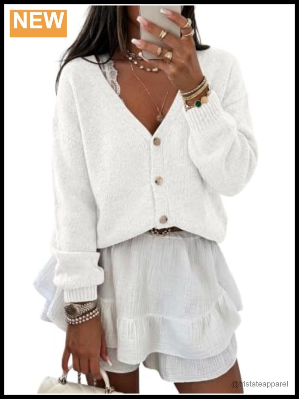 Oversized Crop Cardigan for Women V-Neck Button Up Knit Long Sleeve Fall Winter